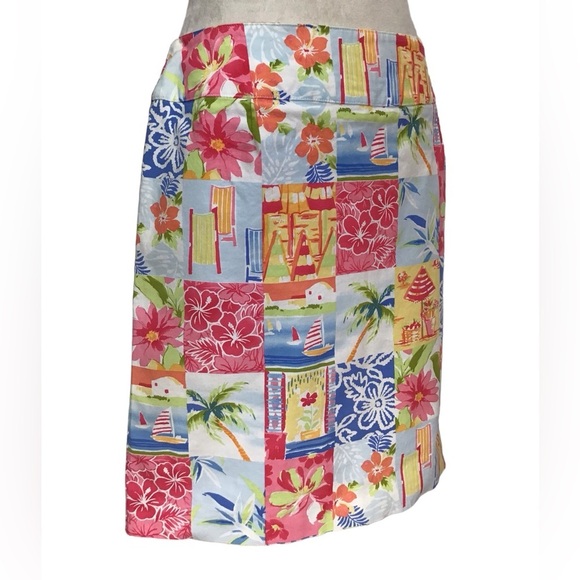 Talbots Floral Tropical Patchwork Cotton Spandex Skirt Size 14 - Picture 5 of 9